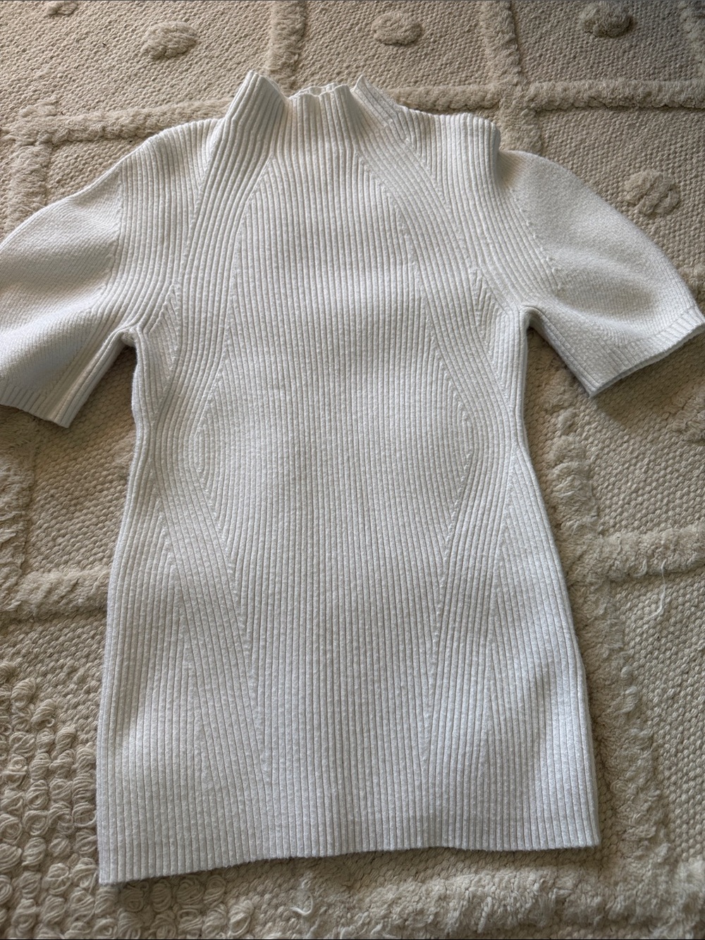 Maeve White Short-Sleeve Ribbed Mock Neck Tee